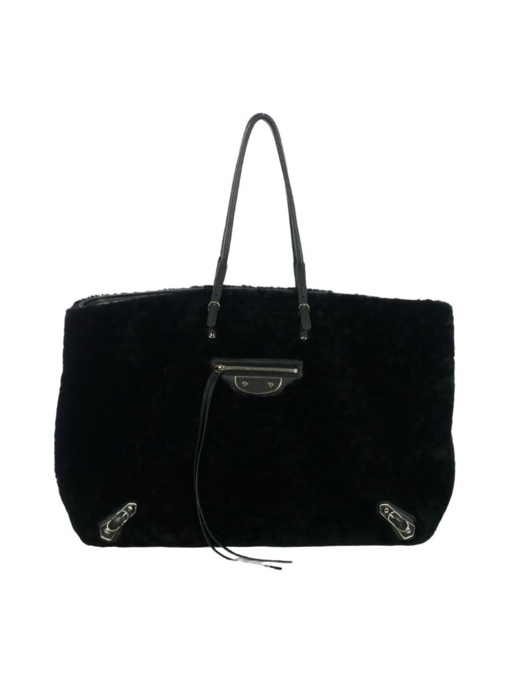 Balenciaga Paper Tote Bag Shearling Leather Black